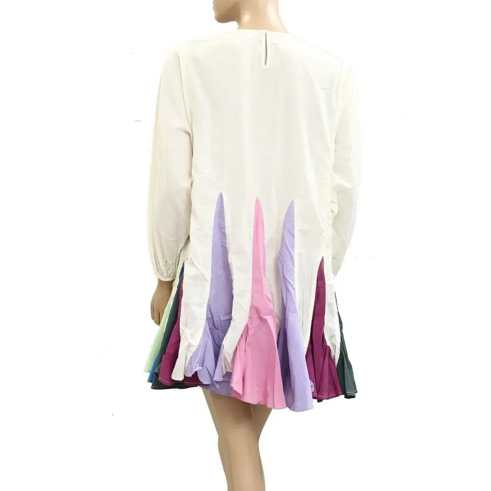 RHODE Cream Mini Dress with Multicolor Pleated Hem - Picture 3 of 5
